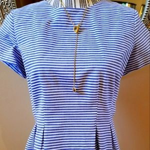 Blue & White Tailored Peplum 100% Cotton Tapered Fitted Shirt